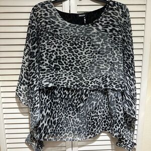 DKNY Women's Black and White Animal Print Blouse